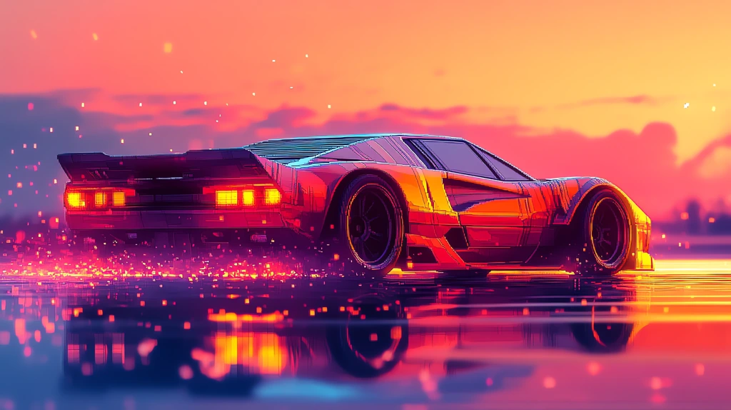 super car in the style of detailed illustration in pastel colors a pixelated game screen desktop wallpaper 4k