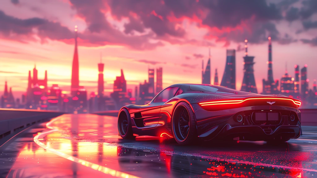 synth city futuristic sports car desktop wallpaper 4k