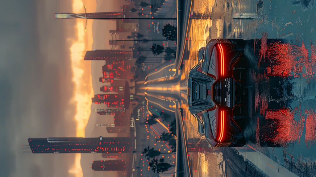 synth city in the distance futuristic sports car phone wallpaper 4k