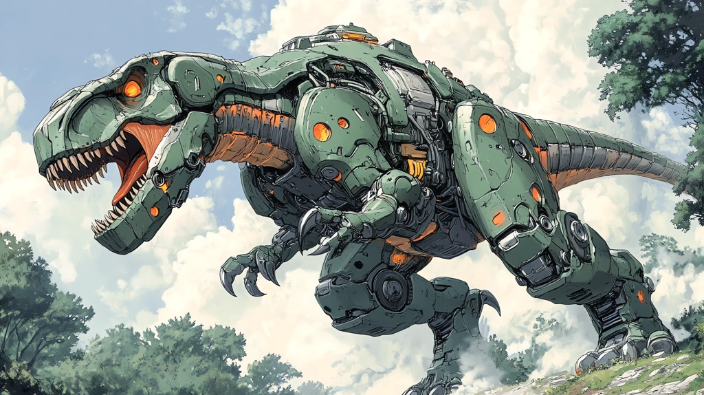 t-rex wearing power armor exoskeleton by masamune shirow desktop wallpaper 4k