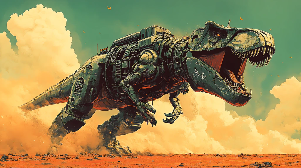 t-rex wearing power armor exoskeleton by olly moss desktop wallpaper 4k