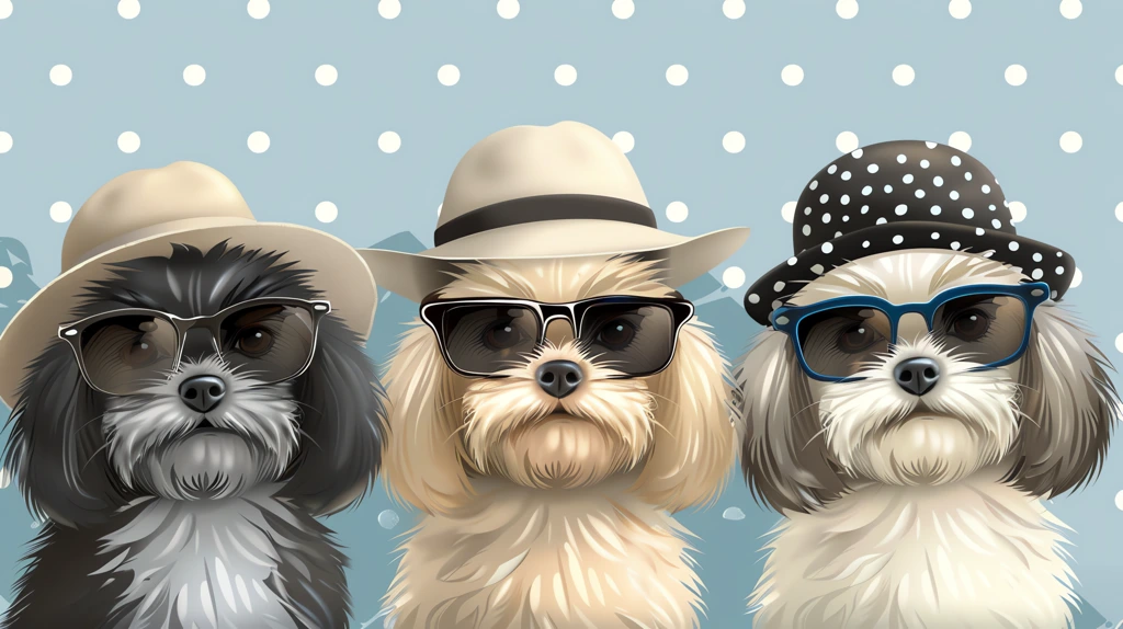 teacup dogs wearing sunglasses and a hat with black white gray desktop wallpaper 4k