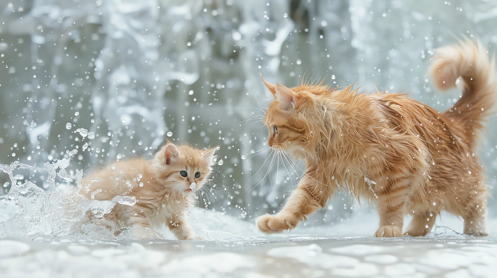 the cat plays with the mother on the ice desktop wallpaper 4k