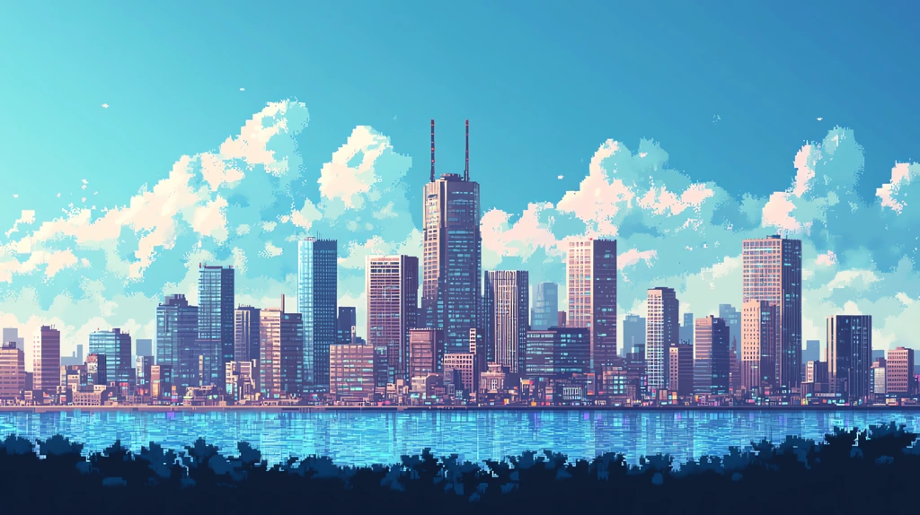 the city in the style of detailed illustration a pixelated game screen desktop wallpaper 4k