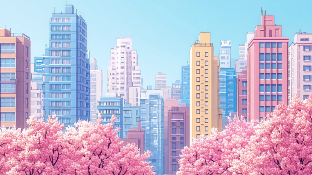 the city in the style of detailed illustration in pastel colors a pixelated game screen desktop wallpaper 4k