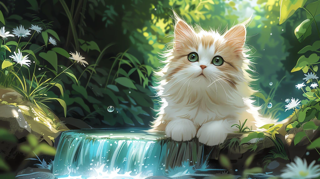 the creek cute persian cat in a cartoon style desktop wallpaper 4k