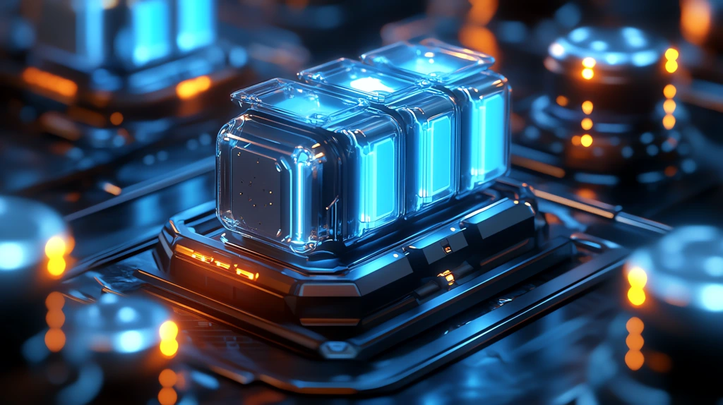 the energy storage battery with a blue light on the top of the chip desktop wallpaper 4k