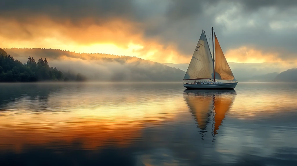 the lake yacht in the dusk glow desktop wallpaper 4k