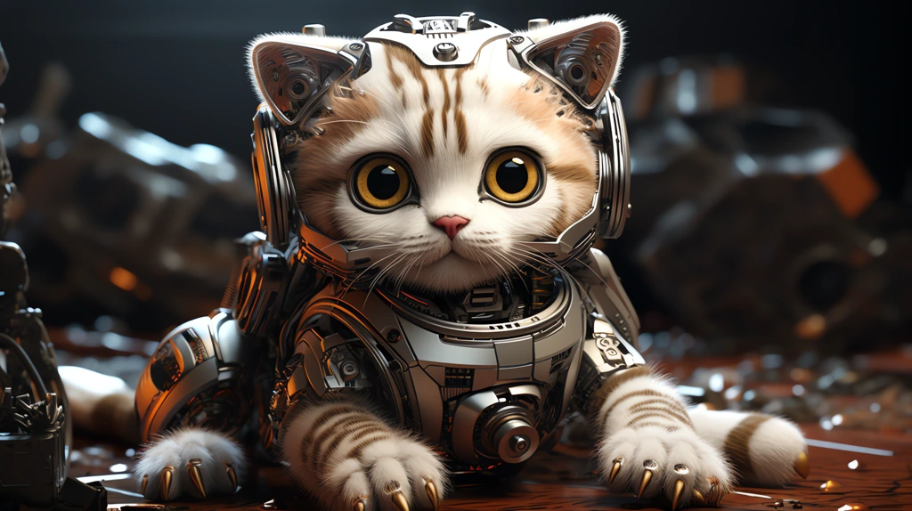 the robot kitten realistic desktop wallpaper 4k