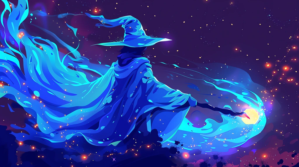 the style of animated illustration blue mage bright and happy desktop wallpaper 4k