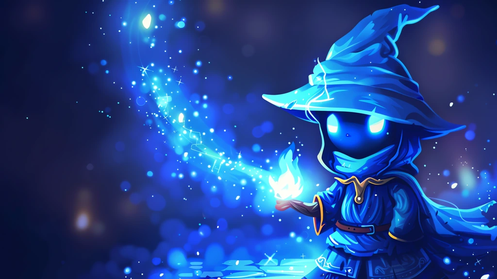 the style of animated illustration blue mage desktop wallpaper 4k