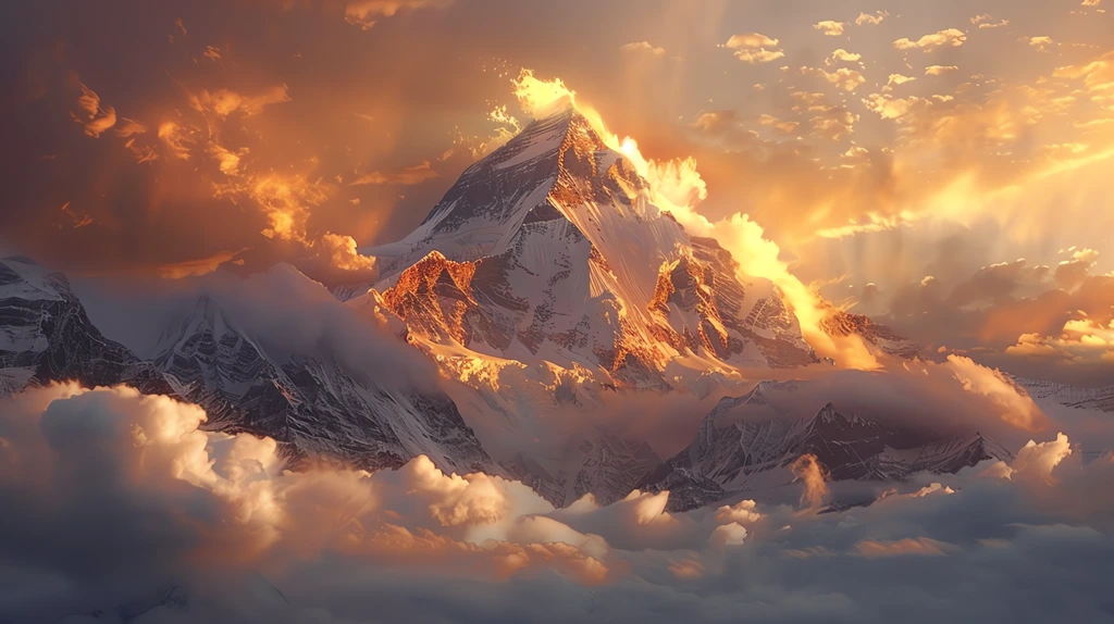 the top of the mountain is shining with golden light desktop wallpaper 4k