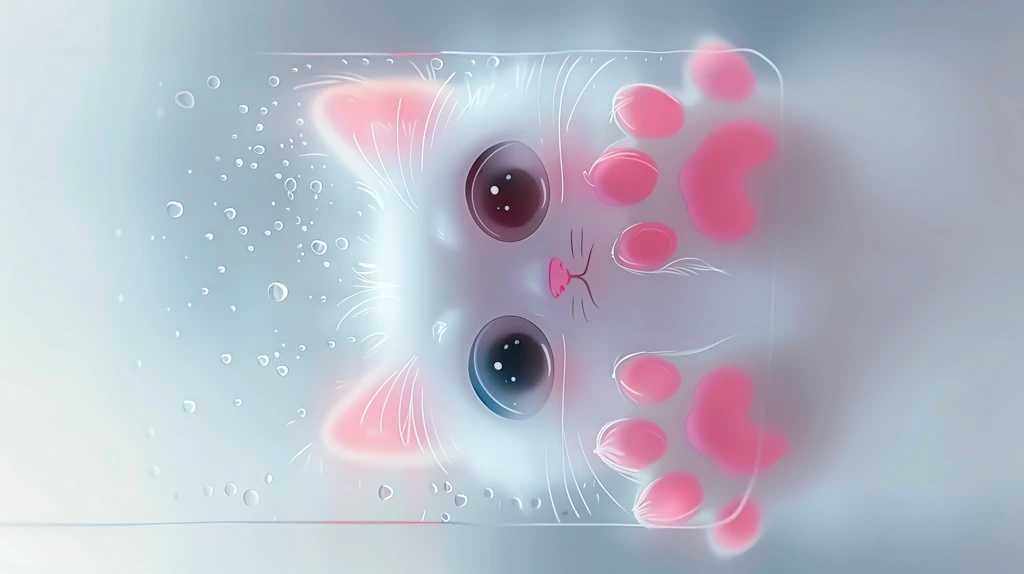 through frosted glass saw a cute cat face phone wallpaper 4k