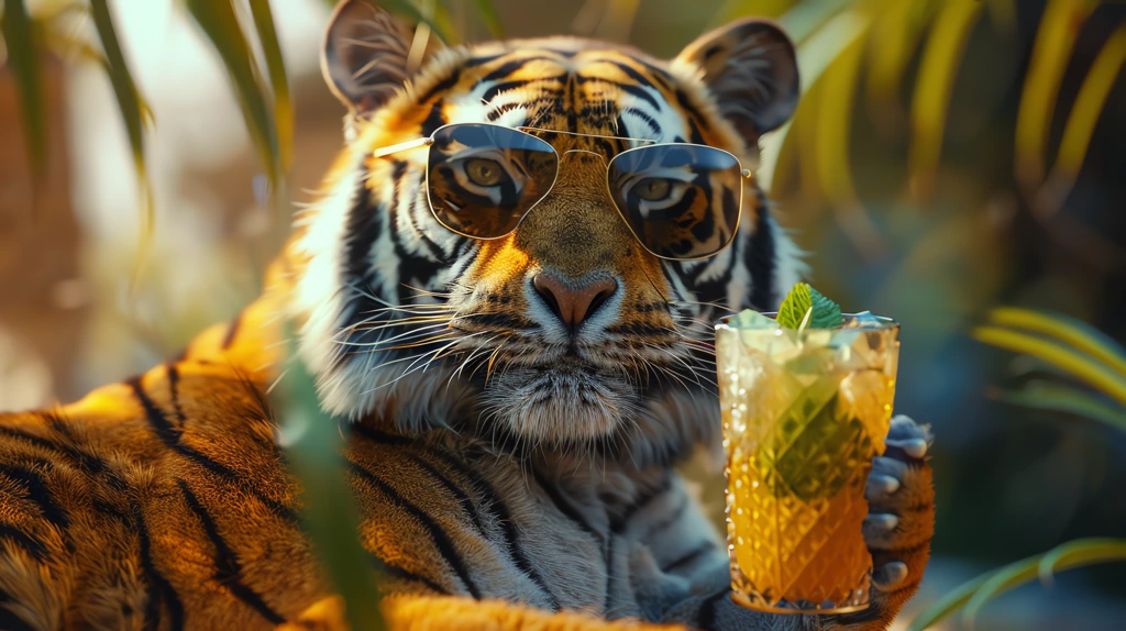 tiger dressed like a trendy person in summer with sunglasses desktop wallpaper 4k