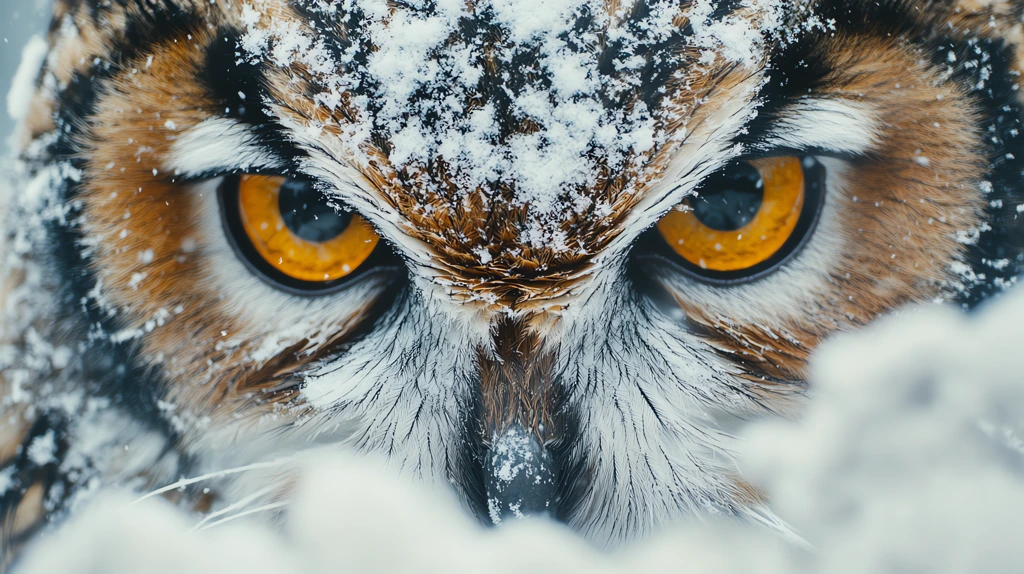 tiger owl face over snow fur forest backdrop desktop wallpaper 4k