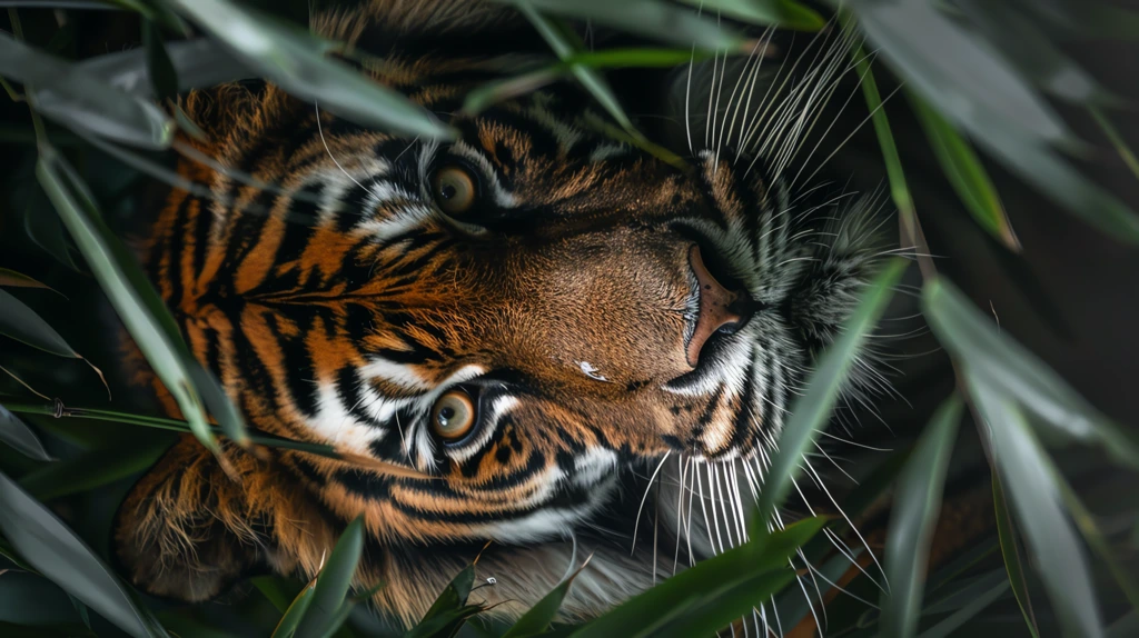 tigre hidden behind bamboo leaves phone wallpaper 4k