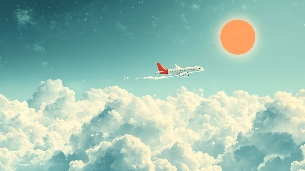 tiny airplane flying through a sky filled with fluffy minimal clouds and a happy sun desktop wallpaper 4k