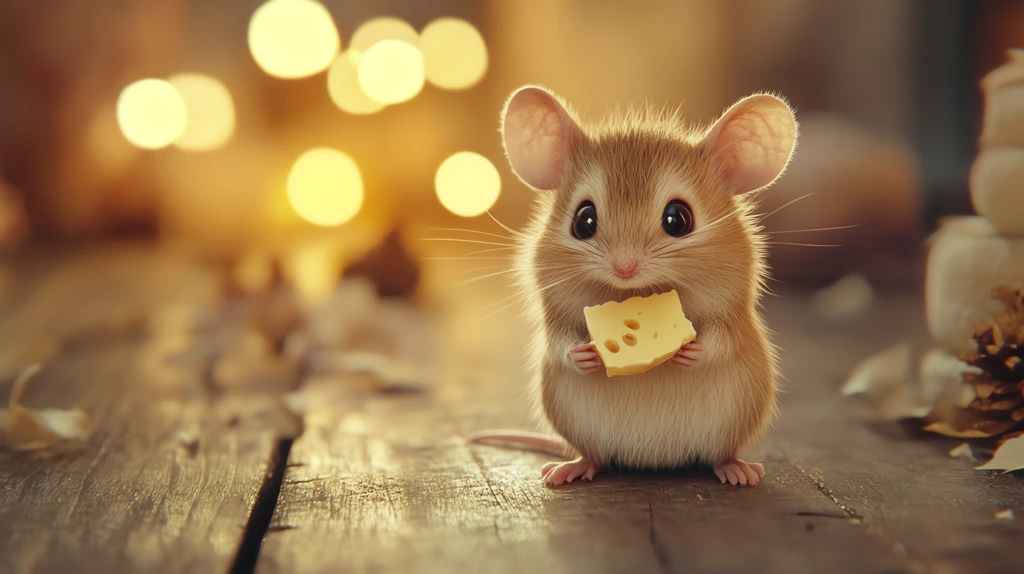 tiny animated mouse holding a small piece of cheese desktop wallpaper 4k