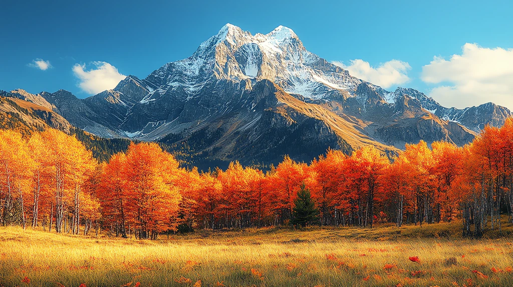 towering mountain peak autumn scenery with vibrant fall colors desktop wallpaper 4k