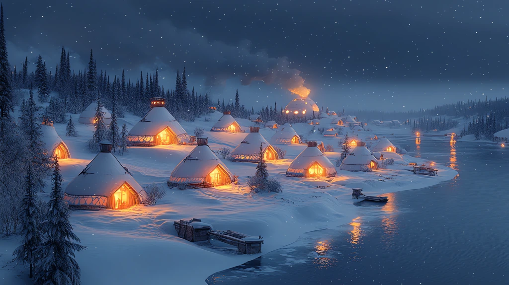 traditional inuit igloo village under a heavy snowstorm version four desktop wallpaper 4k