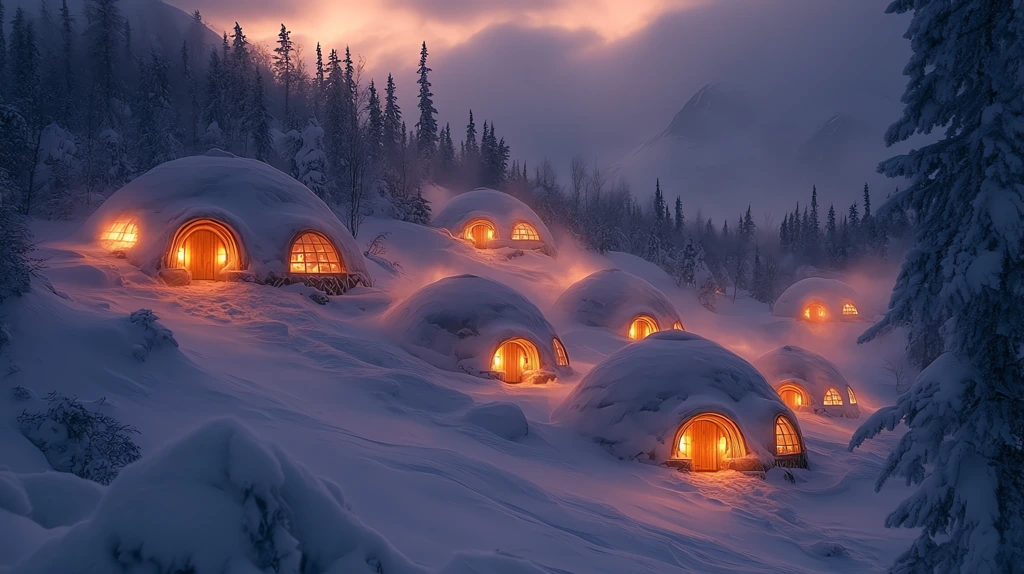 traditional inuit igloo village under a heavy snowstorm version three desktop wallpaper 4k