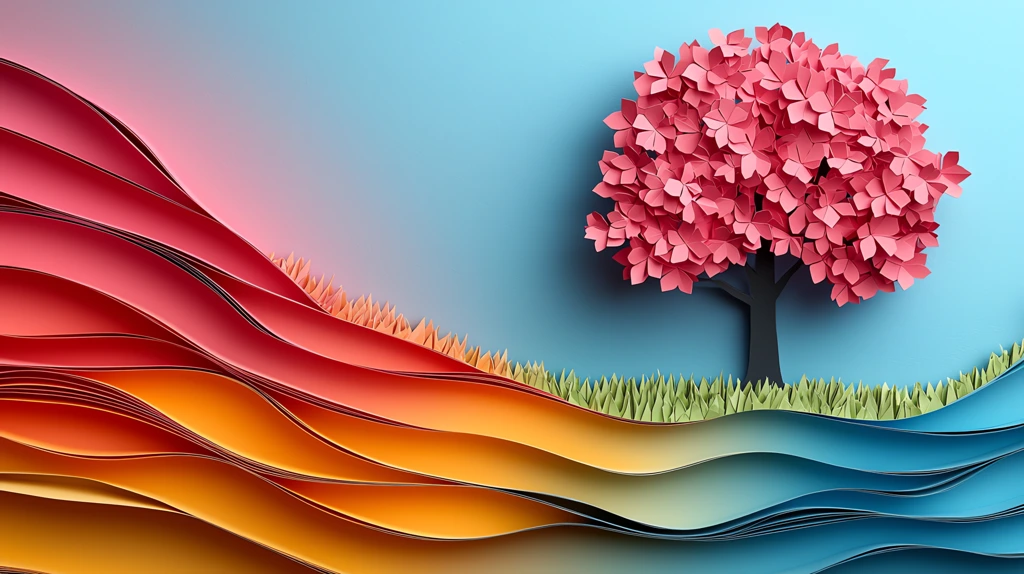 tree paper cut origami style in style of stock desktop wallpaper 4k