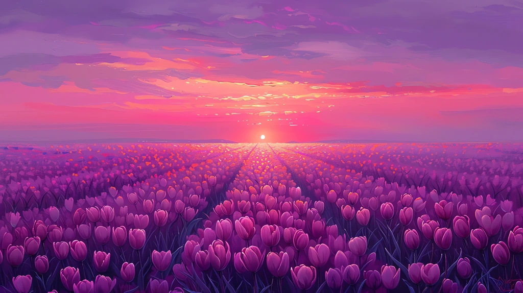 tulip field horizon sunset desktop wallpaper 4k