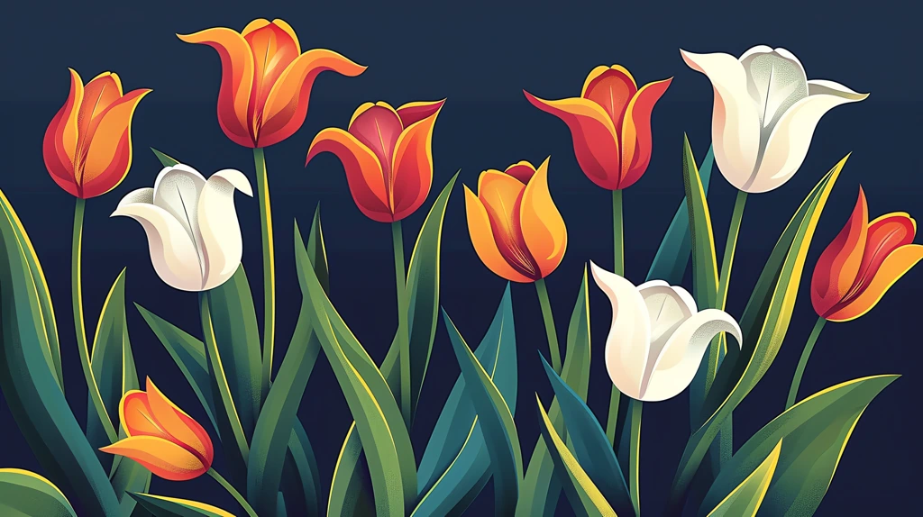 tulips flat on a navy blue color desktop wallpaper 4k