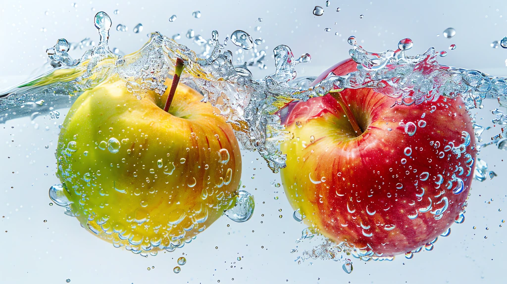 two different color apples exploding on the water desktop wallpaper 4k
