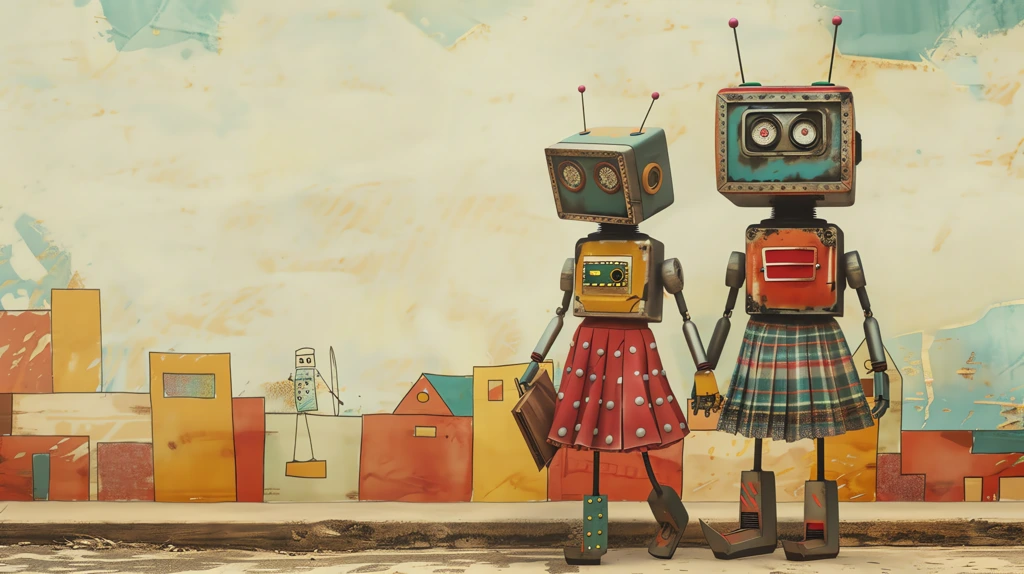 two robots walking to schoo desktop wallpaper 4k