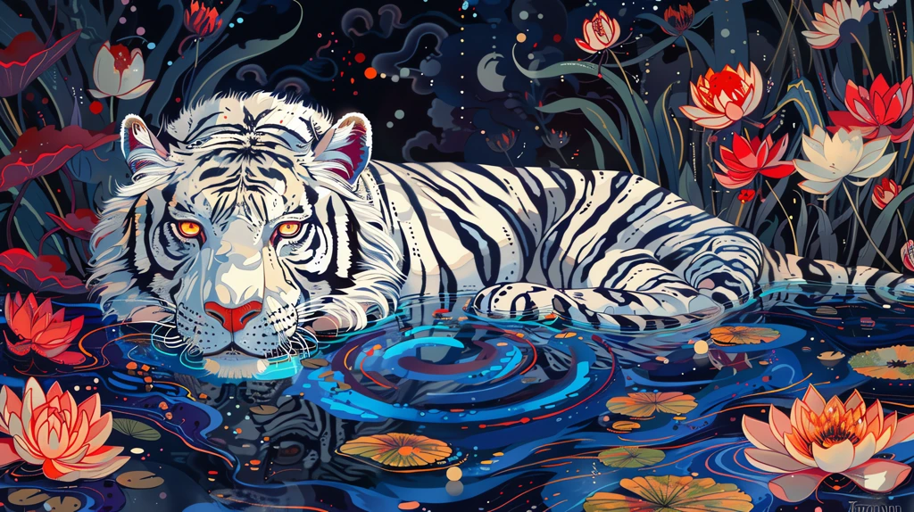 ultrafine detailed painting painting of a tiger in a body of water desktop wallpaper 4k