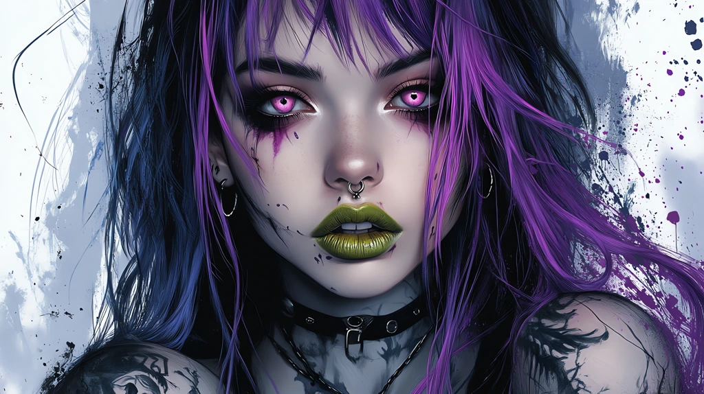 undead zombie like anime-inspired goth girl with tattoos desktop wallpaper 4k