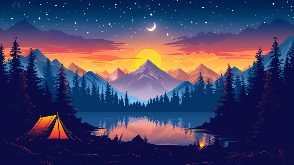 vector illustration of a tent in front of an outdoor forest desktop wallpaper 4k