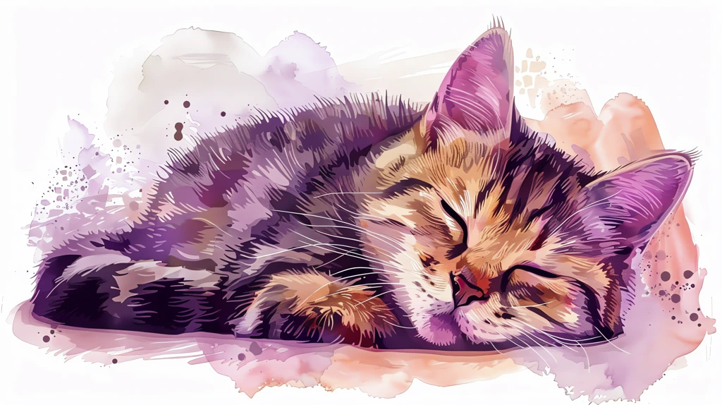 vector illustration of cute cat in the style of watercolor pastel colors desktop wallpaper 4k