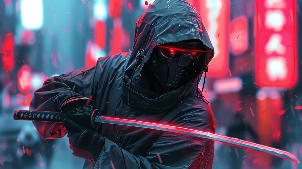 vibrant futurism ninja with sword desktop wallpaper 4k