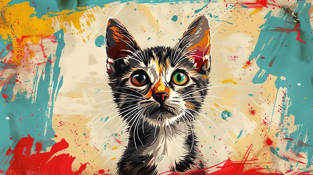 vintage poster with a cute cat as a vector illustration colorful desktop wallpaper 4k