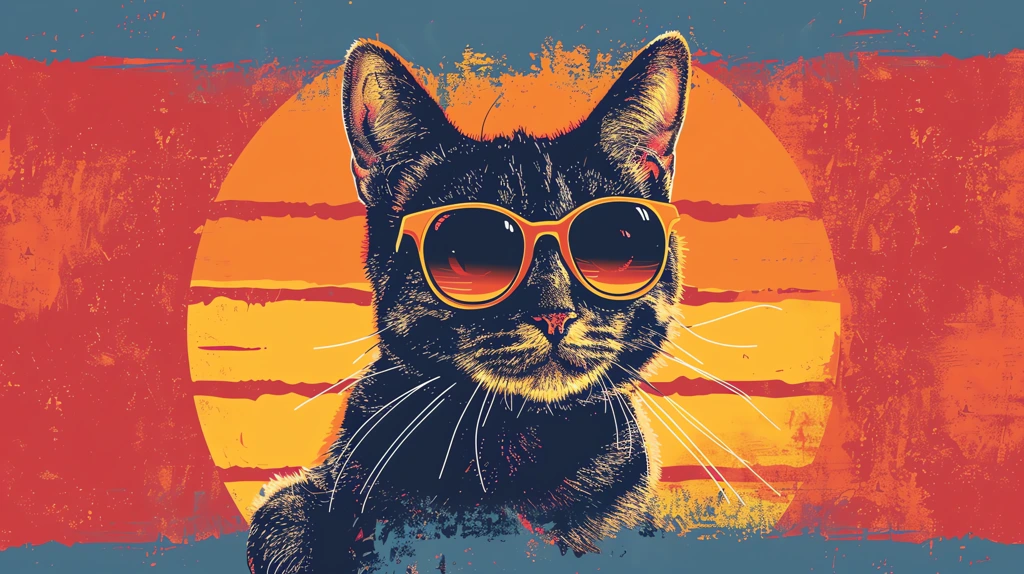 vintage poster with a cute cat as a vector illustration flat design desktop wallpaper 4k