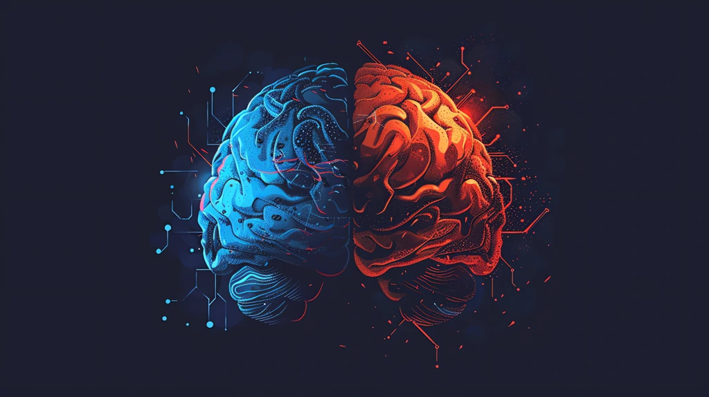 visualize a logo featuring a top view brain split into two distinct halves desktop wallpaper 4k