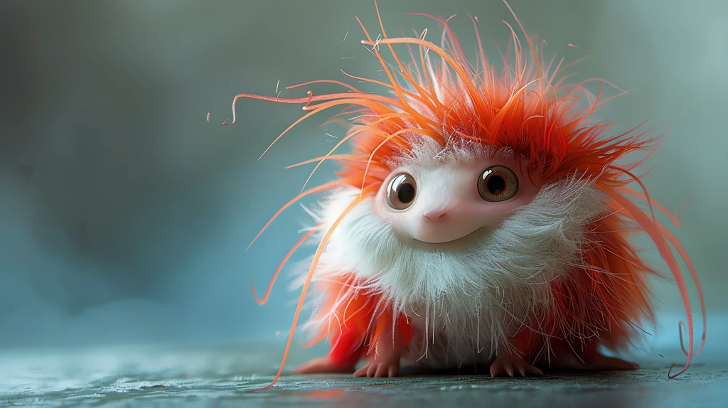 whimsical cartoon creature with long white hair and spiky red fu desktop wallpaper 4k