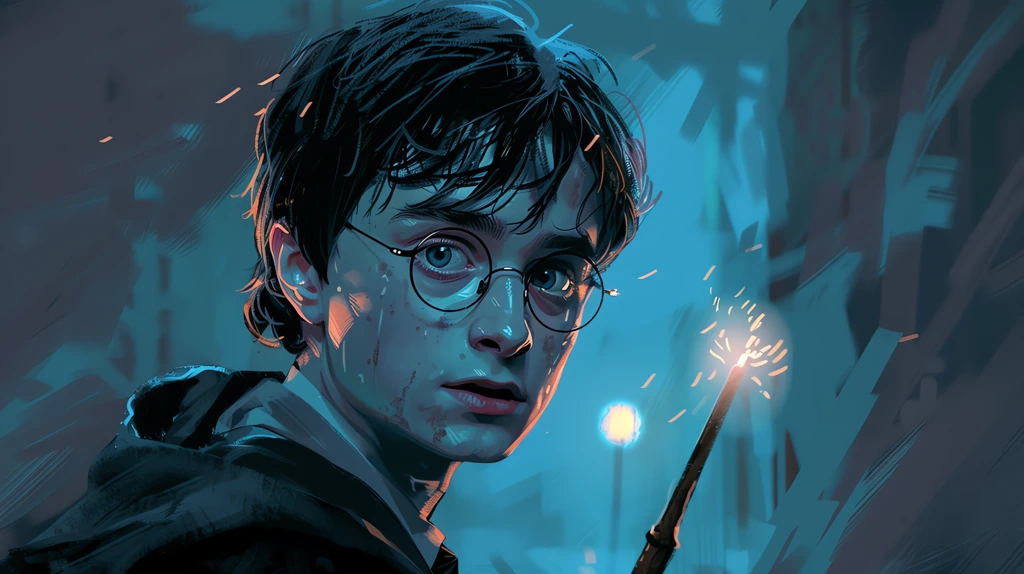 whimsical doodle of harry potter wielding desktop wallpaper 4k