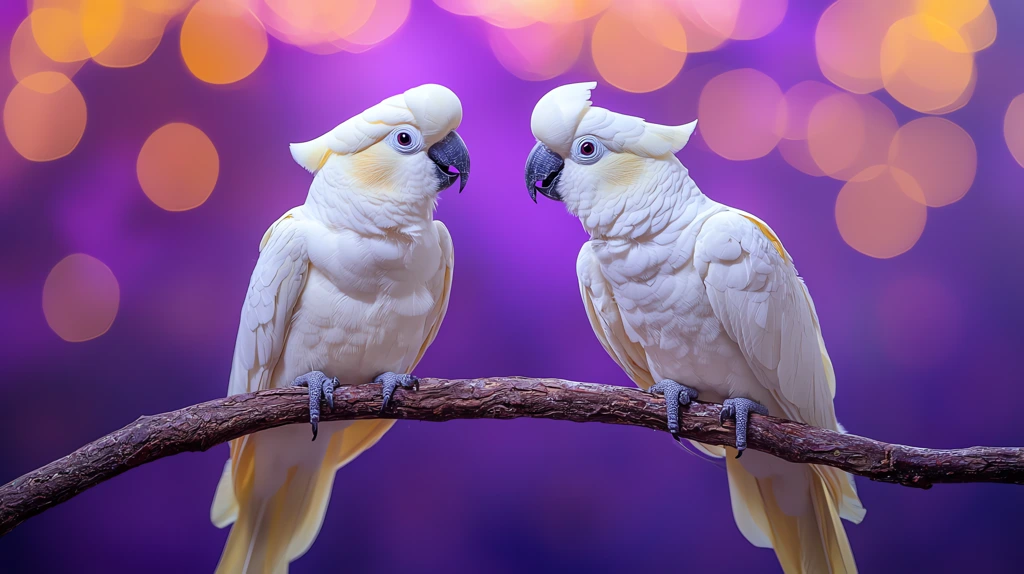 white cockatoos on a branch in a studio desktop wallpaper 4k