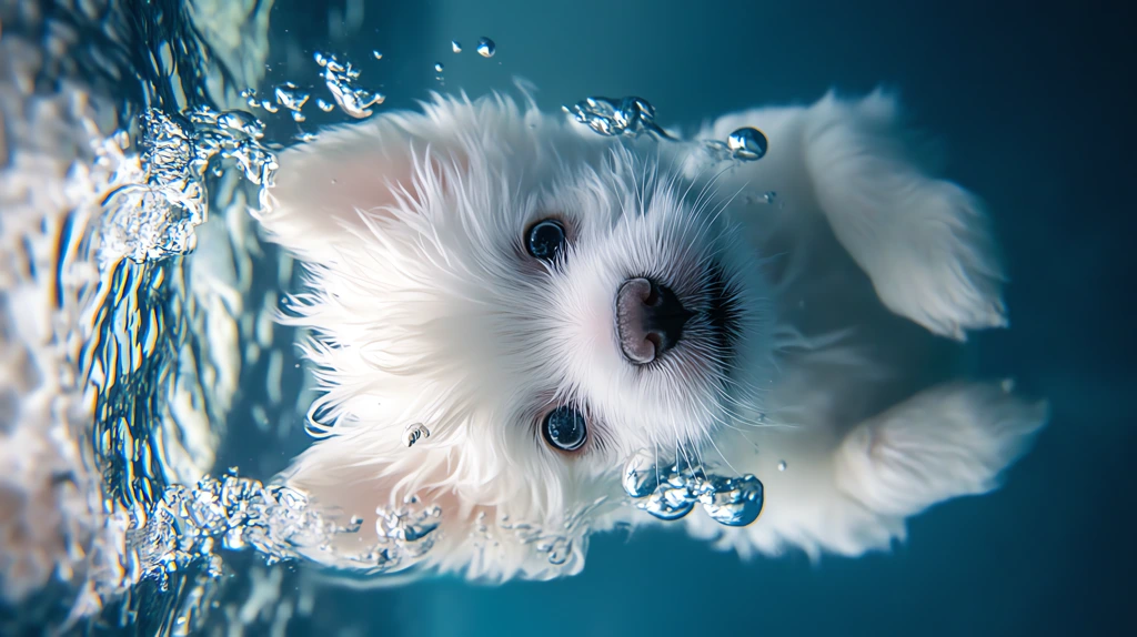 white dog is swimming in a pool version one phone wallpaper 4k