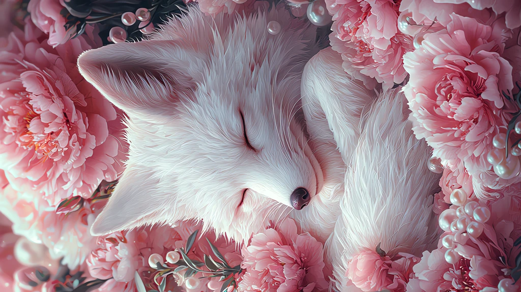 white fox pink peonies version one phone wallpaper 4k