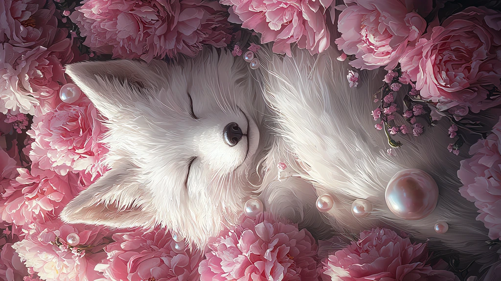 white fox pink peonies version two phone wallpaper 4k