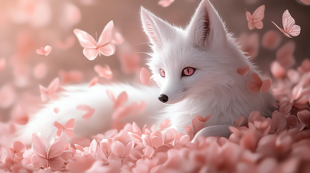 white fox with pale pink eyes is very cute white fur desktop wallpaper 4k