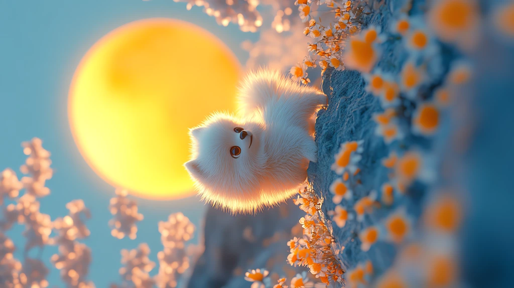 white pomeranian dog running to big yellow moon phone wallpaper 4k