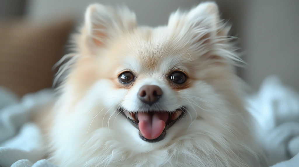 white pomeranian real hd detail smiling and sticking out tongue expression desktop wallpaper 4k