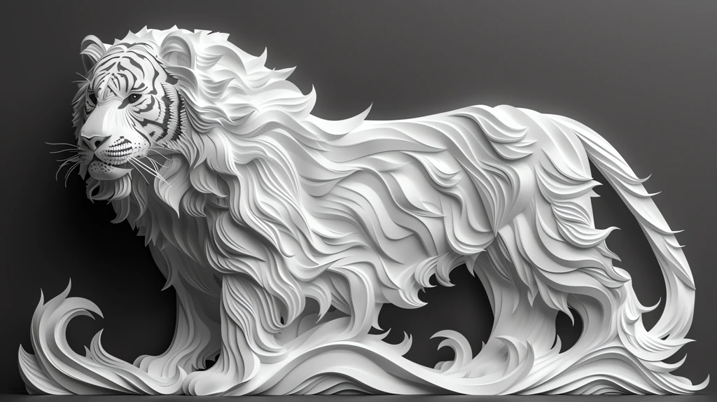 white tiger beast paper-cut art simple creating a majestic style desktop wallpaper 4k