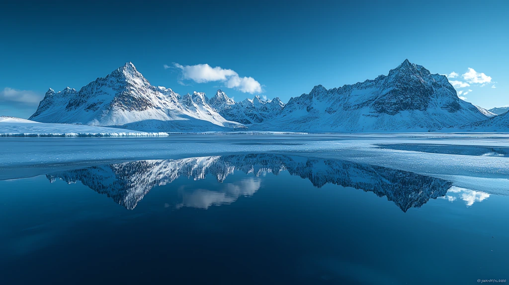 wide-angle photography of a pristine iced lake reflecting towering snowy desktop wallpaper 4k