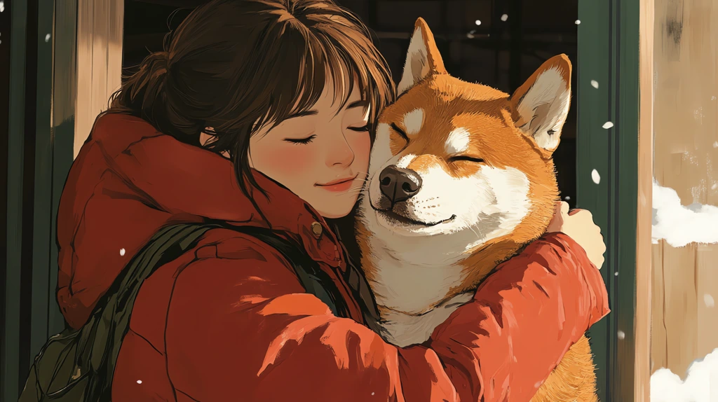 woman huging a shiba inu outside desktop wallpaper 4k